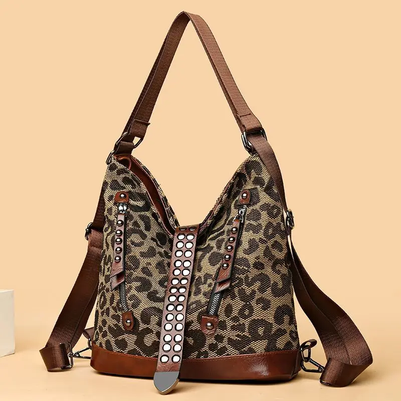 

Новый модный тренд, многофункциональный рюкзак через плечо с леопардовым принтом, женский универсальный дорожный рюкзак большой вместимости