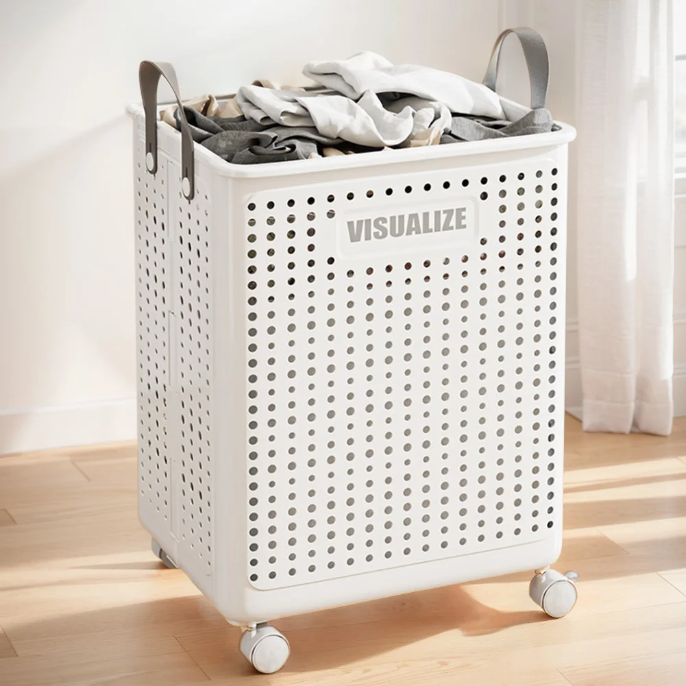 

Laundry Basket with Wheels Foldable Laundry Basket Large Capacity Clothes Bin with Handle Multifunctional for Home Hotel Dorm