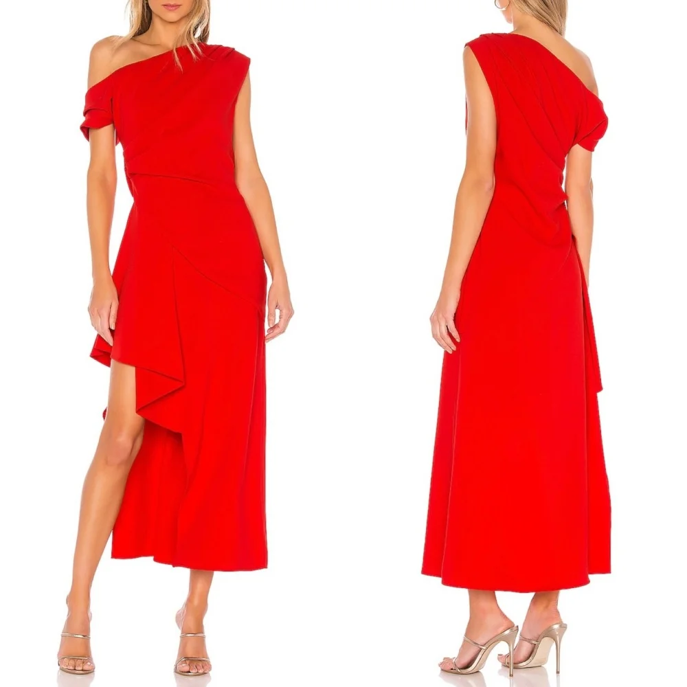 

Customized Formal Jersey Pleat Ruched A-line Off-the-shoulder Midi Dresses Bespoke Occasion Dresses Sizes Available High Quality