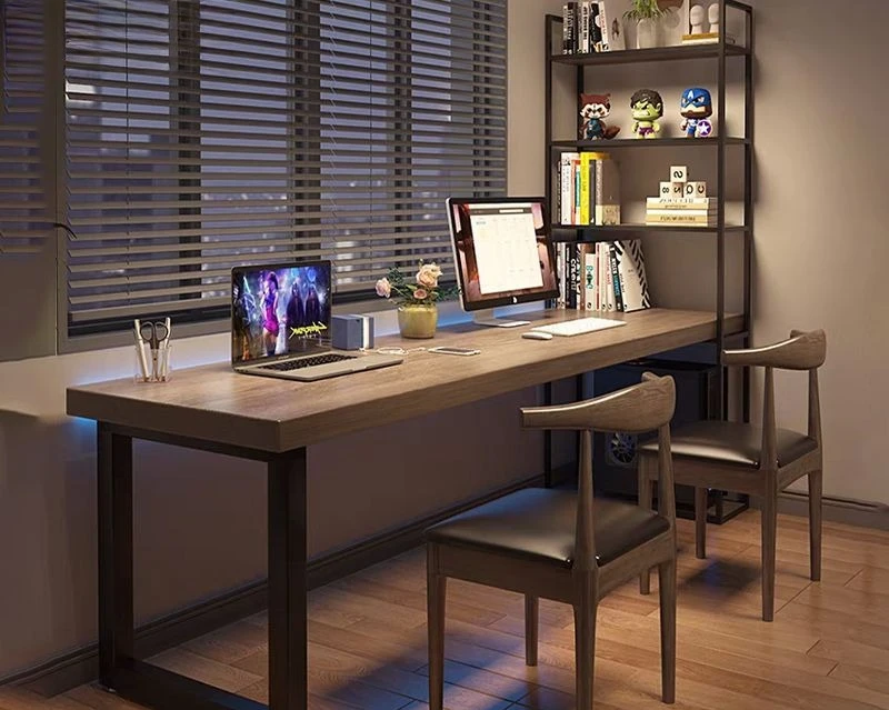 All solid wood, double, computer desk, bookshelf, integrated, learning, with shelf, writing