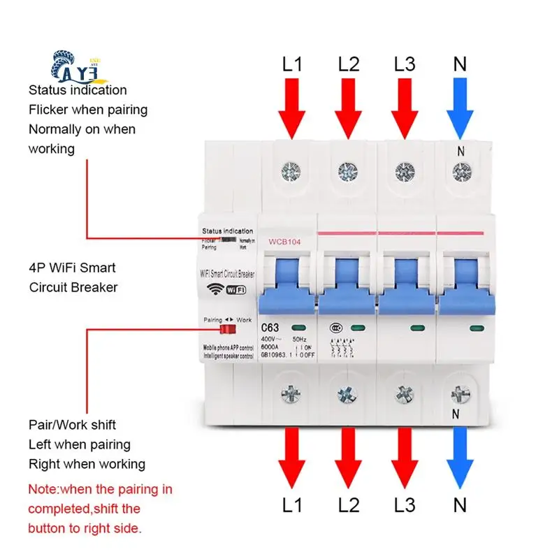 AY03-4P 380V 63A 회로 차단기 산업용 원격 제어 MCB 타이밍 Amazon Alexa Echo 포함