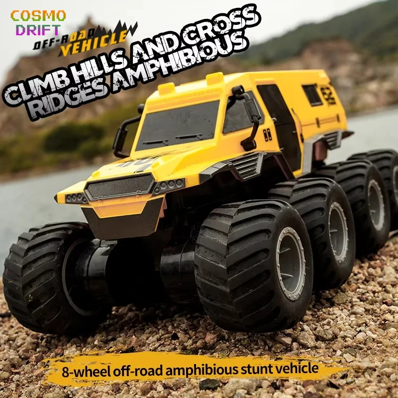 Amphibisches 8-Rad-RC-Stunt-Auto, Hochgeschwindigkeits-Offroad-Fernbedienungsfahrzeug für Kinder, 2,4 G kabelloser Controller, Wasser- und Landspielzeug