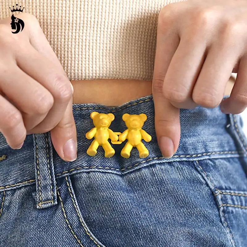 1Pair Nail-free Jeans Bear Waist Buckle Removable Closing Artifact Invisible Snap Button Tightening Waistband Button Adjustable