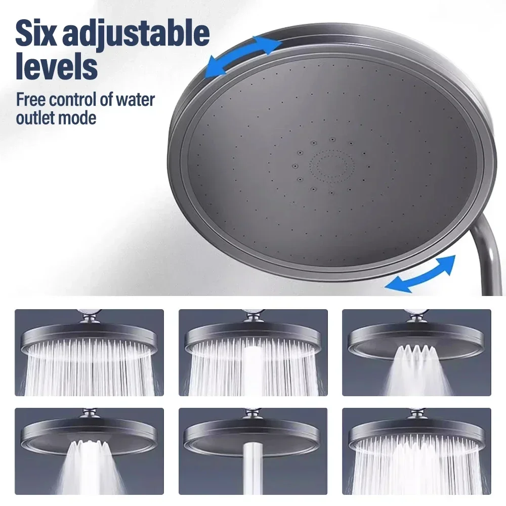 3PCS 6 Modes Rainfall Shower Head Bathroom High Pressure Top Rain Shower Heads Shower Faucet Accessories with Filter