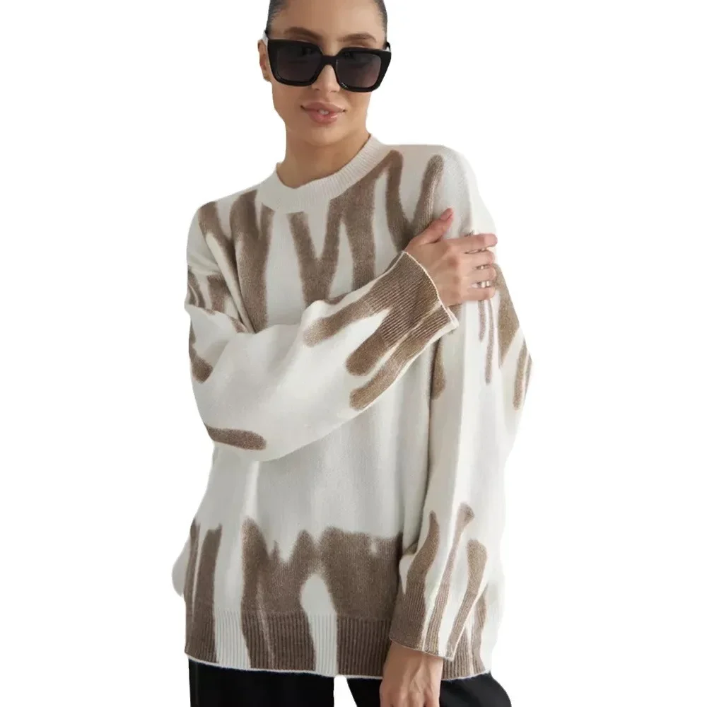 Fashion Temperament Women's Round Neck Pullover Sweater for Autumn and Winter 2024 New Loose and Versatile Knitted Sweater