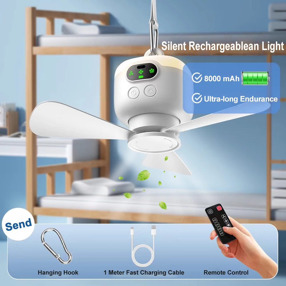 

LED Ceiling Fan Light 8000mAh USB Rechargeable Removable Fan Blade Home Outdoor For Camping Bedroom Dorm Convenient Fan Lights