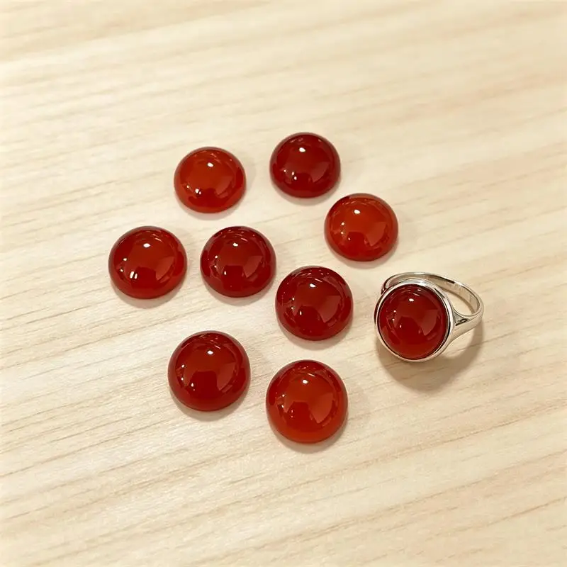 5pcs 2-16mm Red Agate Round Cabochon Beads No Hole Polished Flat Back for Necklace Pendant
