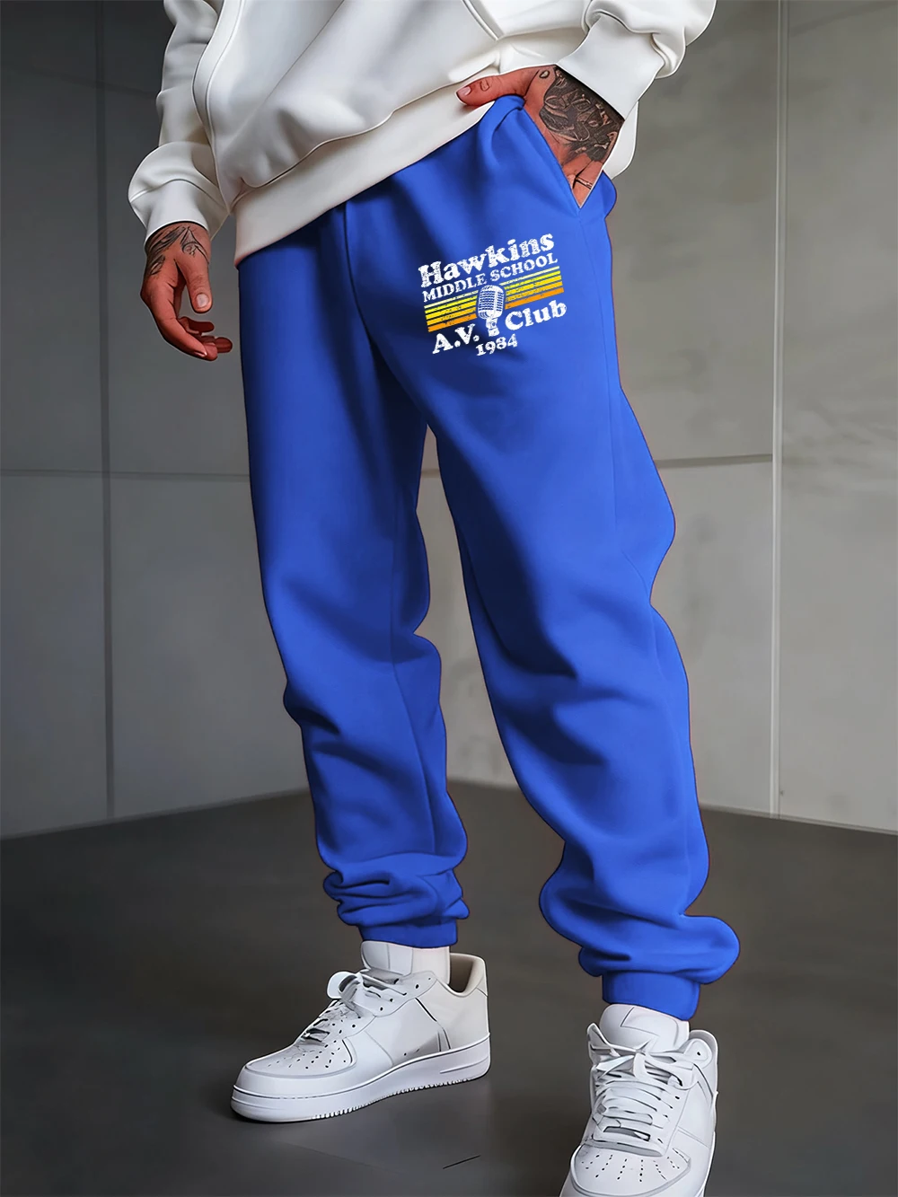 

Hawkins Middle School A.V. Club Printing Sweatpants Mens Winter Jogger Pants Pocket Warm Fleece Trousers Casual Men'S Sportswear