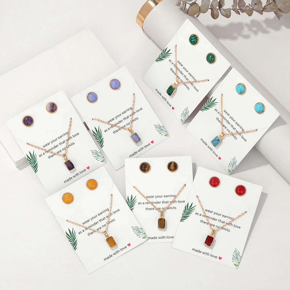 ساحة قلادة قلادة أقراط مجموعة الخرز الحجر الطبيعي الذهب اللون سلسلة مجموعة مجوهرات مقلدة للنساء الصداقة هدية حفلة