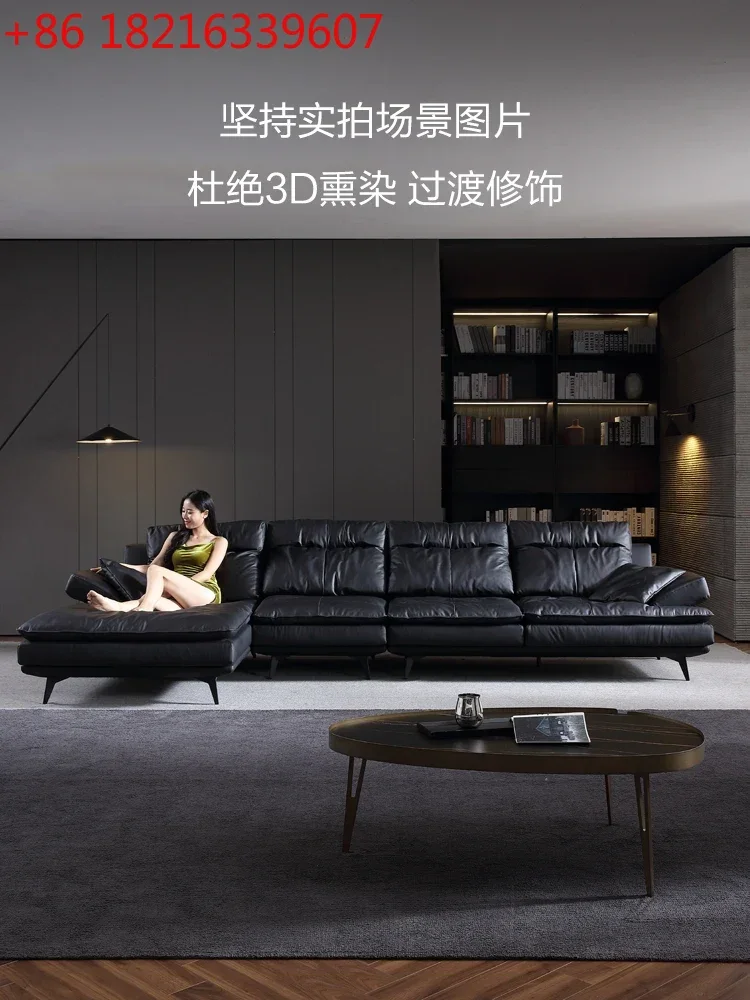 

Пуховый кожаный угловой черный кожаный диван для гостиной