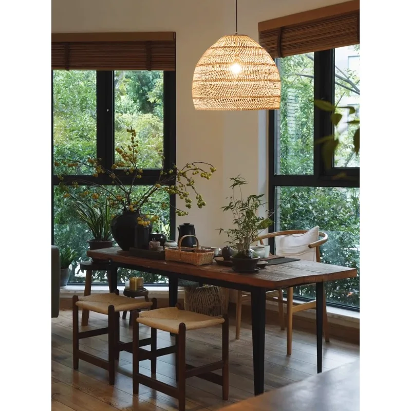 

Rattan wabi silent wind chandelier Chinese style tea room Zen weaving lamp Japanese style homestay living room dining room bar r