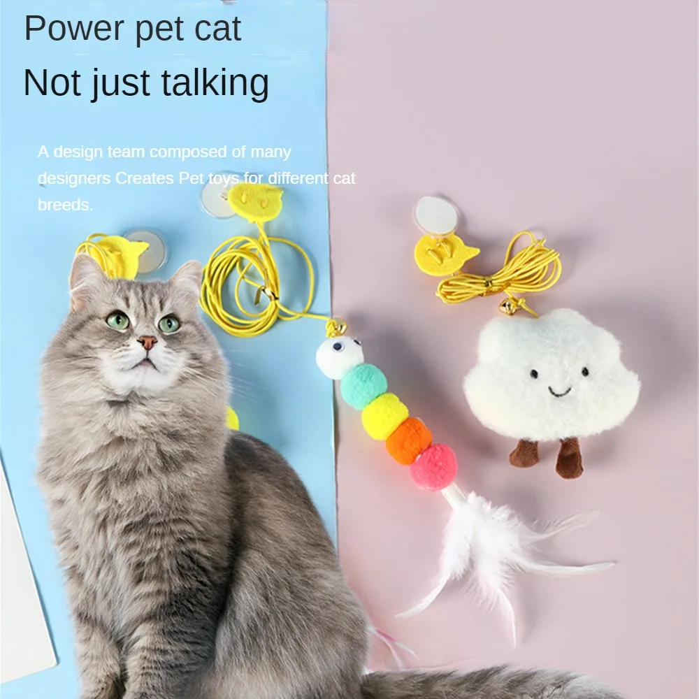 Cat Toy Colorful Suction Cup Spring Feather With Bell Pet Toys Cat Supplies Cat Plush Multicolored Wand Pet Interactive Toys