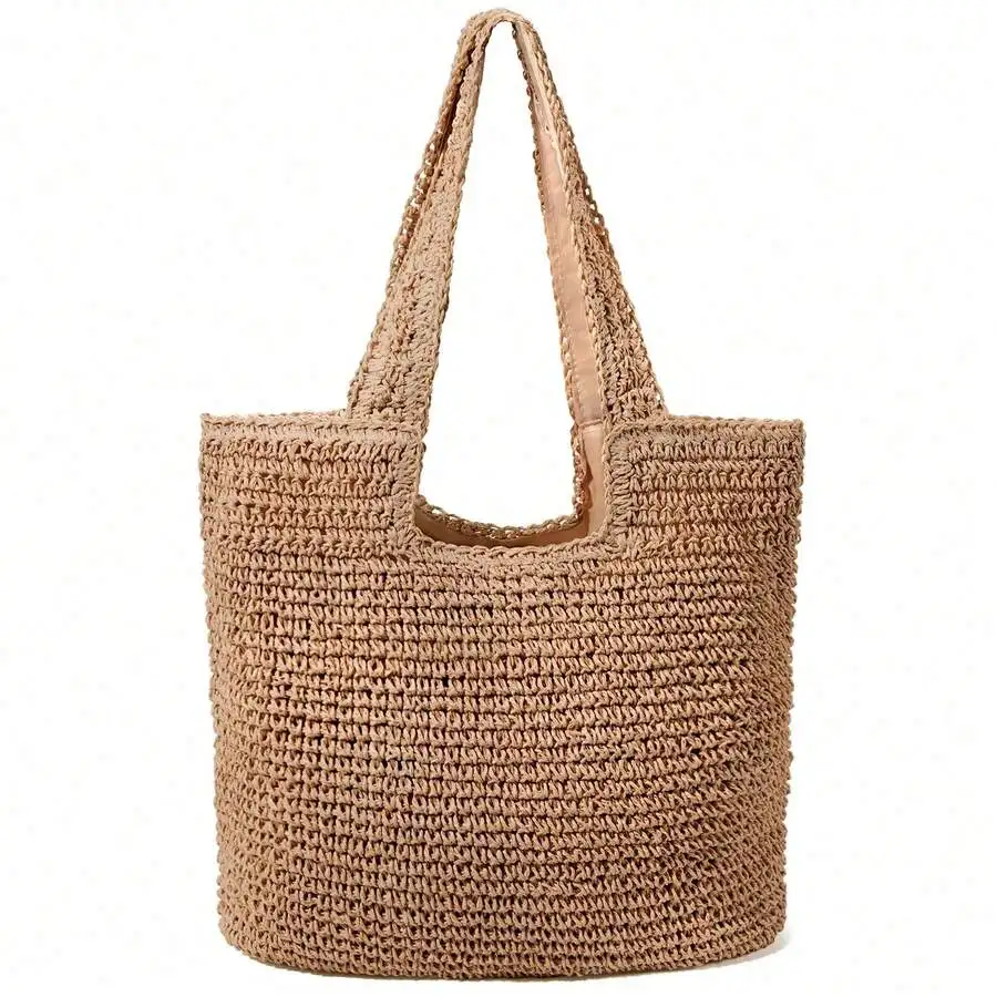 

Natural Raffia Woven Tote Bag for Women Summer Beach Shoulder Handbag