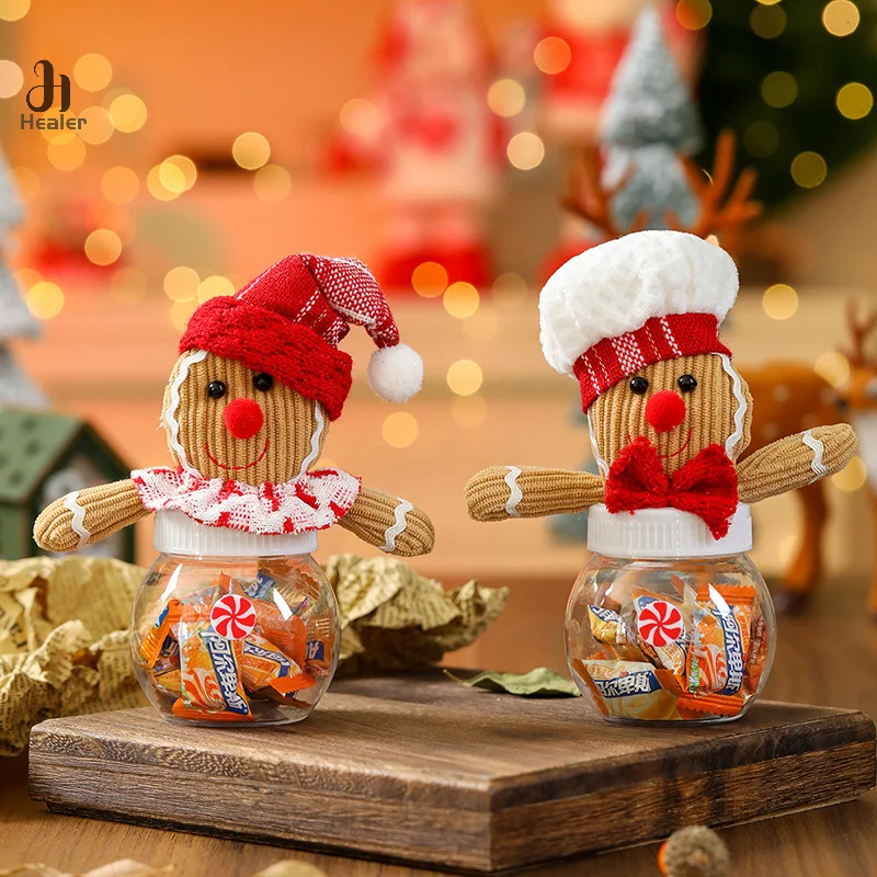 Christmas Gingerbread Man Candy Jar Cookies Snack Transparent Airtight Storage Jar Mini Gifts Case Cute Xmas Decoration