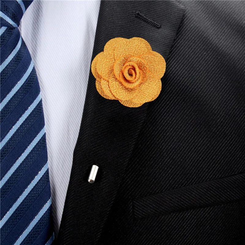 BoYuTe (20 Pieces/Lot) High Quality Camellia Flower Lapel Pin Brooch Men Fashion Wedding Boutonniere 23 Colors