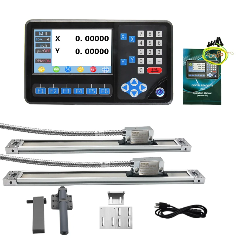 DITRON 2 Axis Digital Readout Kit with 2PCS 50-1000mm High Precision Dro Magnetic Scale Encode for Lathe/ Milling Machine