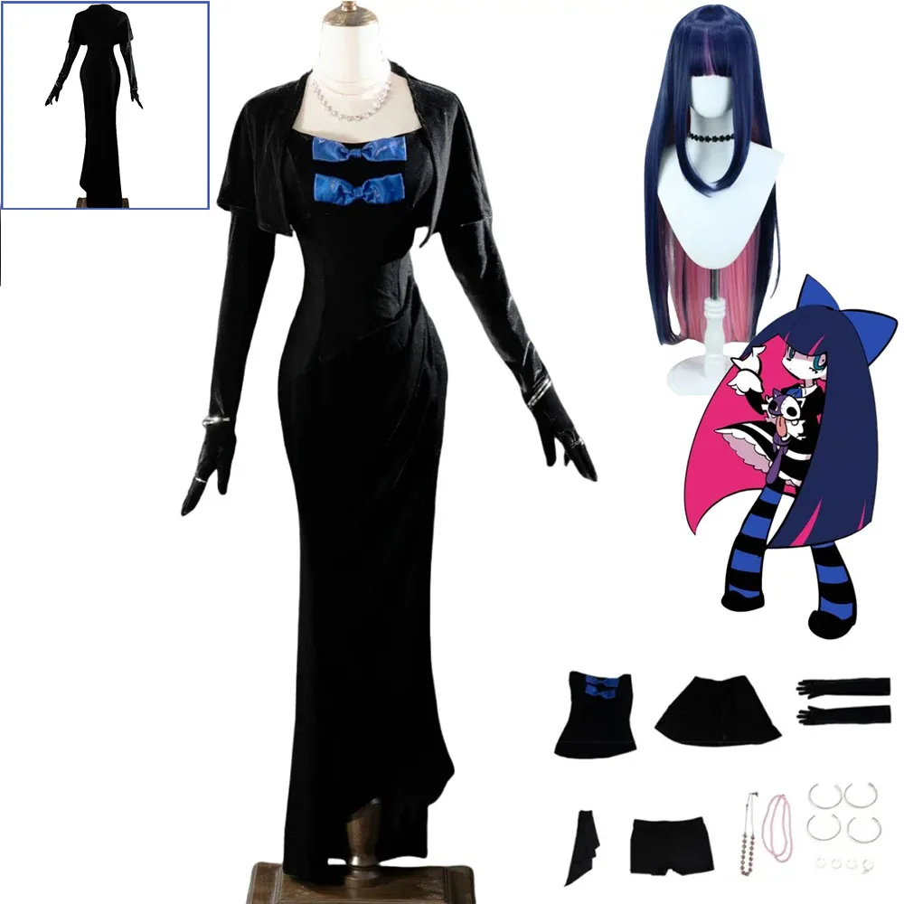 

Anime Panty & Stocking with Garterbelt Stocking Anarchy Cosplay Costume Black Evening Dress WigSexy Masked Ball Carnival Suit