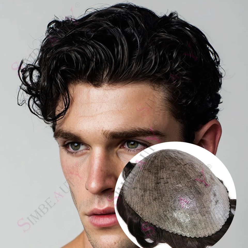 

Jet Black #1 Gray Brown Blonde Straight/30mm Wave 100% HumanHair Durable Men Toupee Natura Hairline 1B40 1B65 Poly Skin Male Wig
