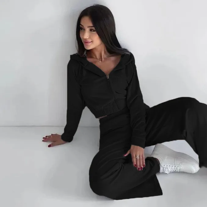 Fashion Casual Hooded Hoodie Sets For Women 2 Pieces New In Matching Long Pants Suit Novelty Outfit Black Tracksuit Clothes Y2k