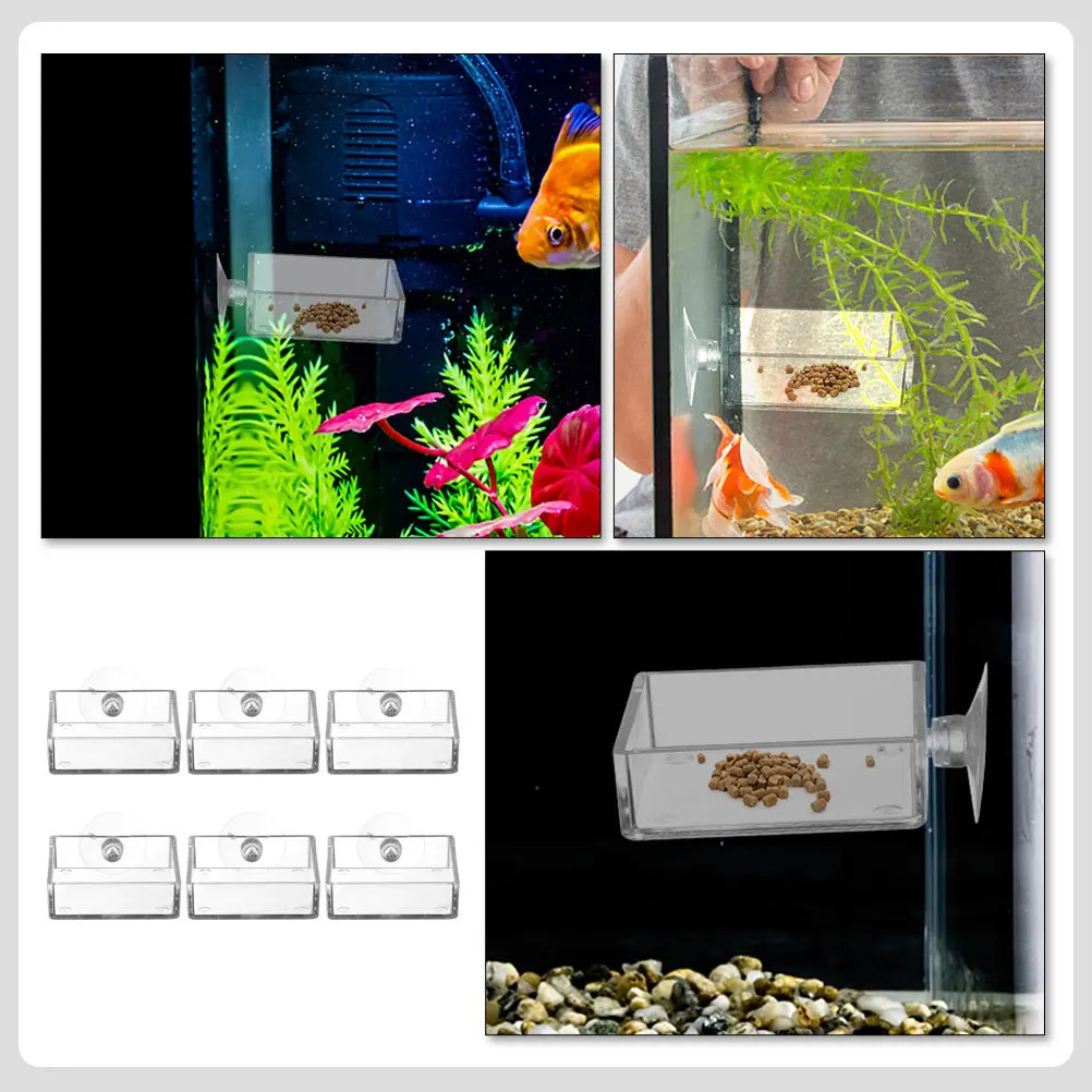 

6Pcs Fish Feeder Acrylic Practical Durable Food Holders Suction Cups Aquarium Feeding Tray Fish Tank Equipment