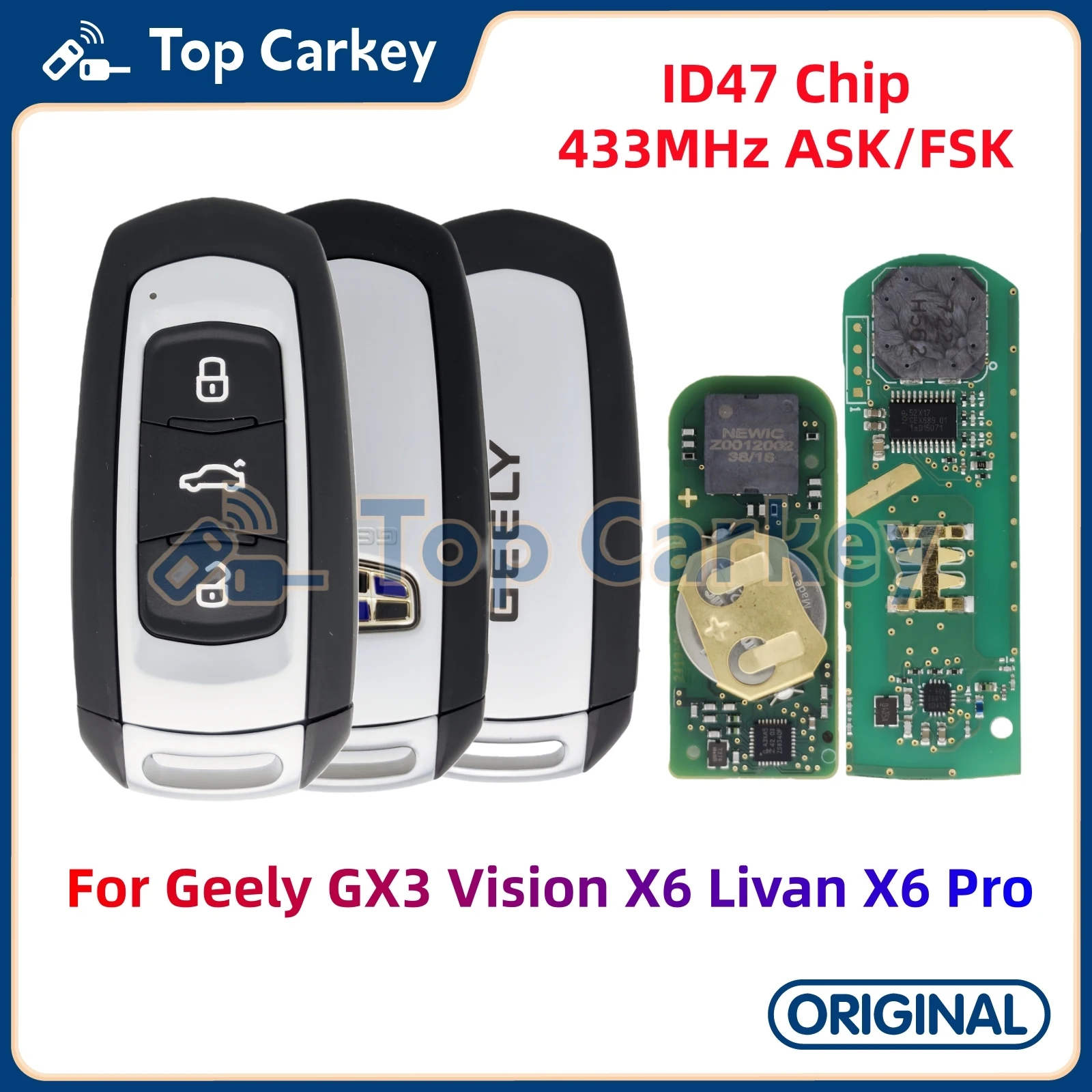 

Оригинальный смарт-ключ TopCarkey, чип ID47 433 МГц для Geely GX3 Geely Vision X6 Livan X6 Pro