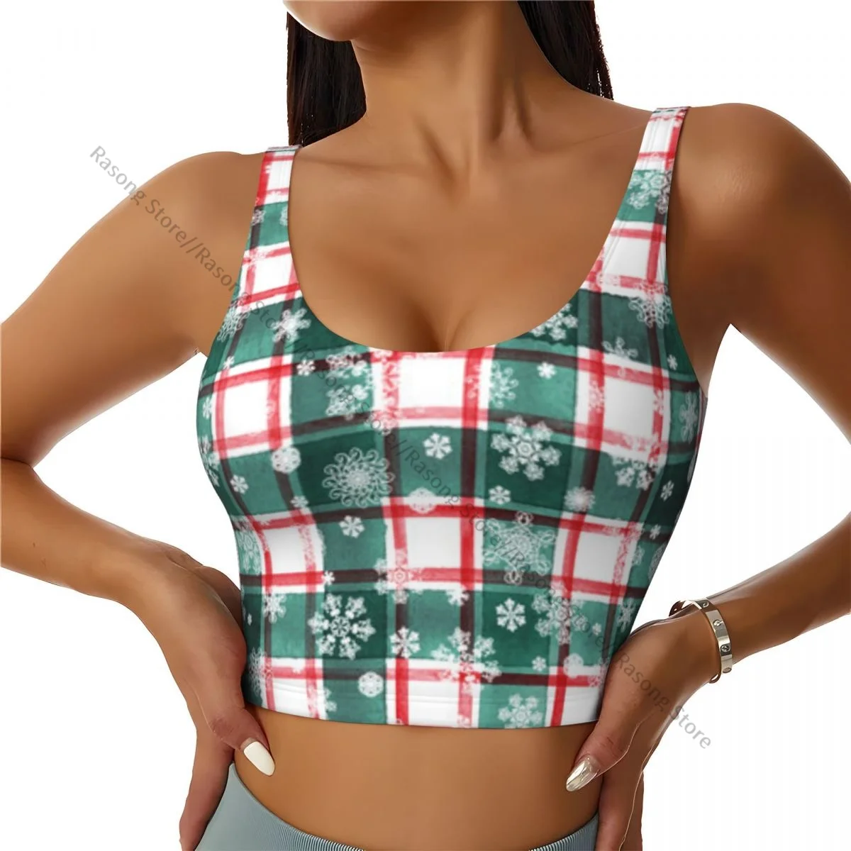 Yoga Vest Women Gym Sports Crop Tops Stripe Plaid Pattern Snowflakes Background Streetwear Workout Breathable Tank Top Female