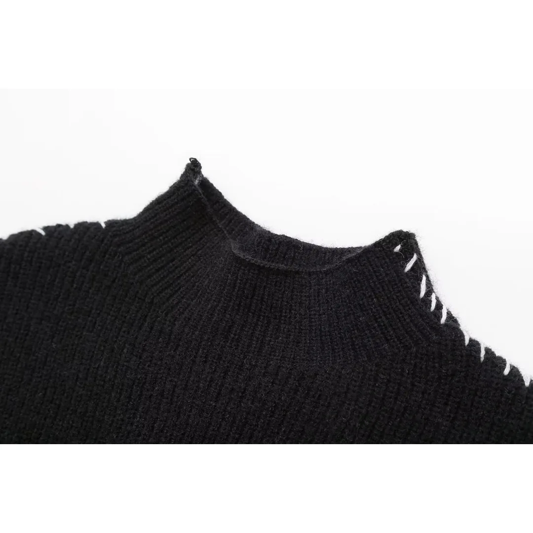 Patchwork Turtleneck Sweater Women Pullover Coat Loose Long Sleeve Streetwear Chic Warm Thick Jumper Korean Sweater Mujer