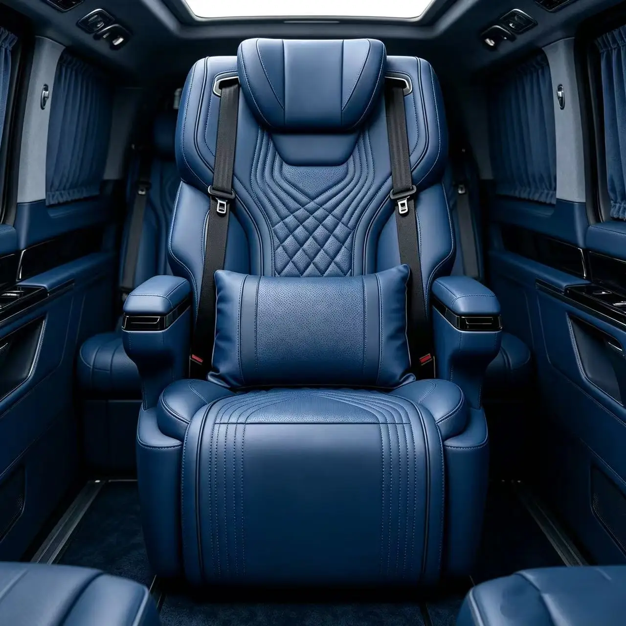 Navy Blue Luxury Business Van Captain Seat Electric Massage Ventilation Recline VIP Car Modified Seat For MPV Minibus