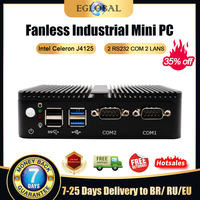 Eglobal Fanless Industrial Mini PC Computer Celeron J4125  Windows 10 Pro HTPC Dual LAN Gigabit 2 COM WiFi HDMI N4100 Desktop