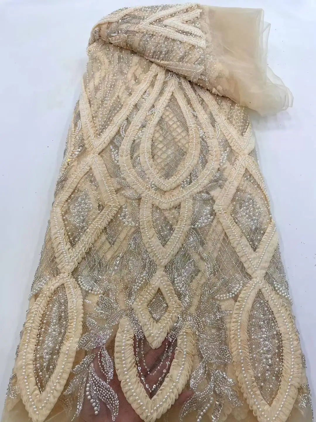 Luxury African Sequin Beaded Lace Fabric 2025 High Quality Groom Nigerian Wedding Bridal Embroidery French Tulle Sewing