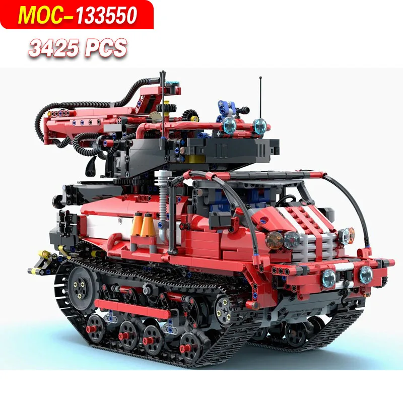 MOC-133550 Baustein-Modellbausatz für Kettenfeuerwehrautos – 3425 Teile, Maschinenbau, allgemeines System, Konstruktionsspielzeug, Geschenk