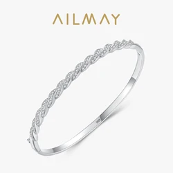 Ailmay Dazzling Cubic Zirconia 100% 925 Sterling Silver Trendy Intertwined Lines Bracelets For Fine Female Fashion Jewelry