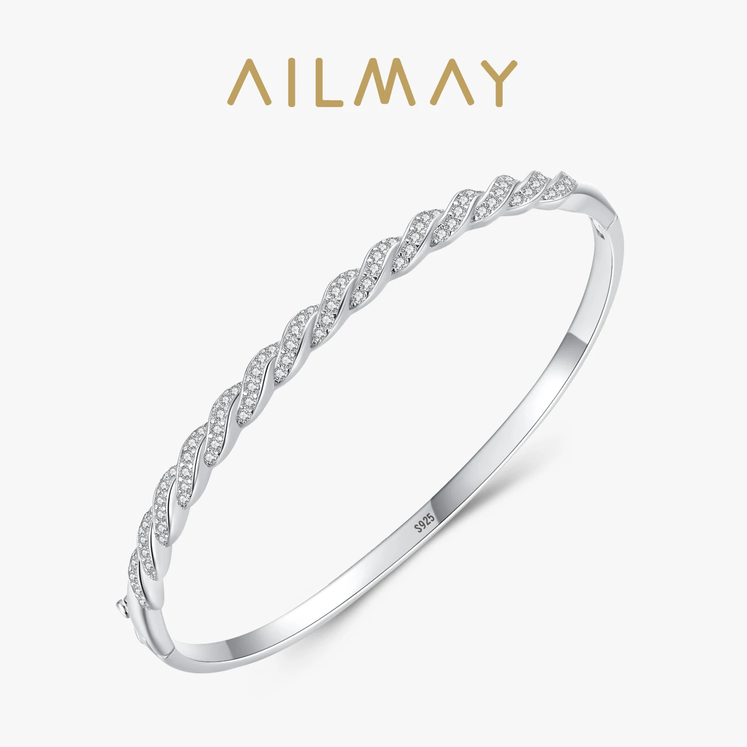 Ailmay olśniewający cyrkonia 100% 925 Sterling Silver Trendy splecione linie bransoletki dla grzywny kobiet moda biżuteria