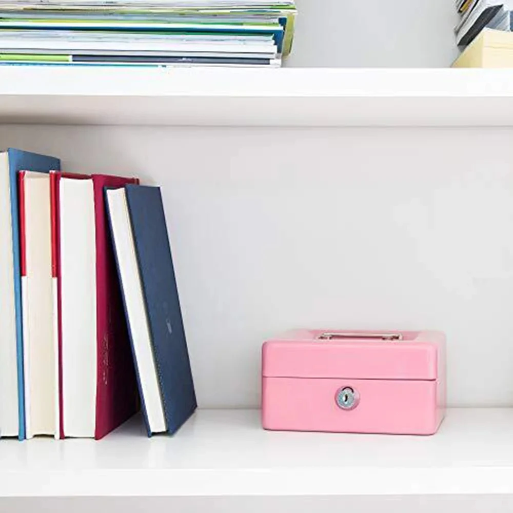 Money Safe Box Lockable Cash Box With Key,Portable Piggy Box Made Of Metal Small Security Lock Box Sturdy Coin Boxes For Kids ﻿