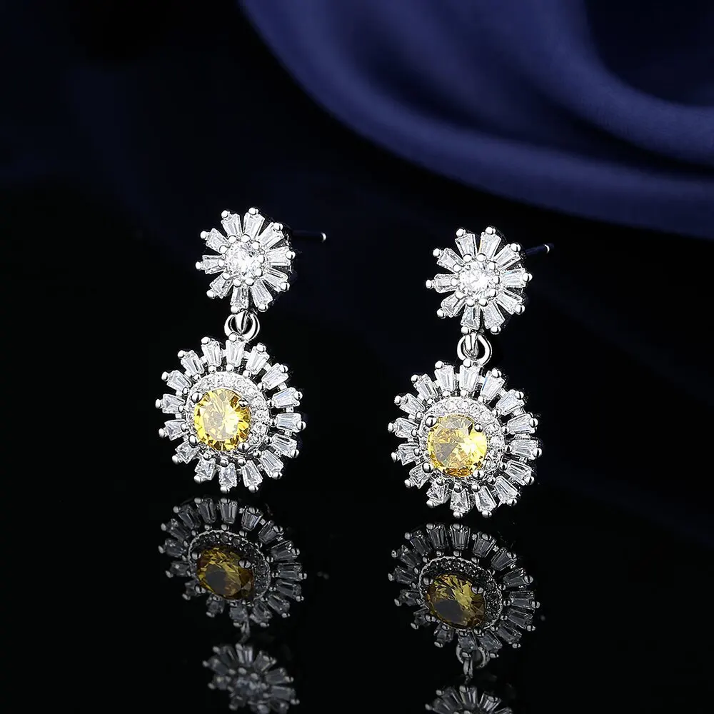 طقم مجوهرات لامعة من الفضة الإسترليني عيار 925 عباد الشمس مليئة بالزركون مجوهرات فاخرة وخفيفة أنيقة #4