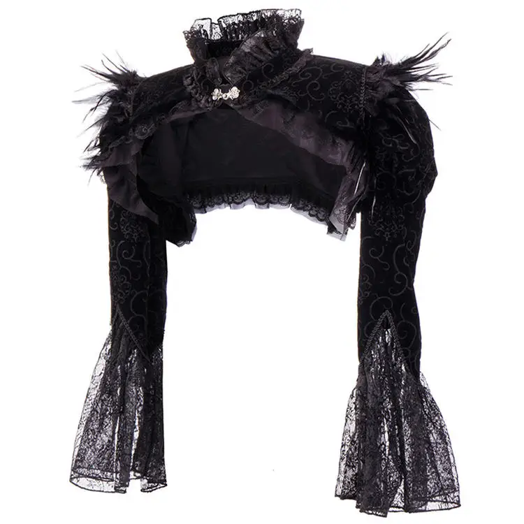 

Gothic Style Women's Coat Shawl Feather Minicoat Stand-up Collar Flared Sleeves Court Lace Catwalk