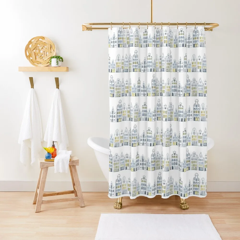 

Cute Amsterdam Houses Shower Curtain Bathroom Shower Set Anti-Mold Waterproof Shower Cover Curtain