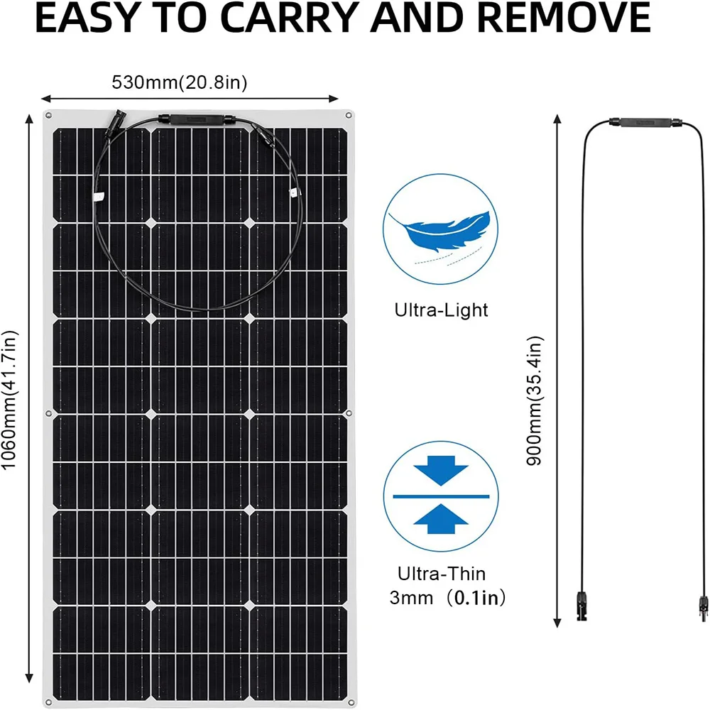 WUZECK Flexible Solar Panel Kit 12V/24V , photovoltaic 1-5pcs 100W Monocrystalline Solar Panels Power Battery charging Outdoor