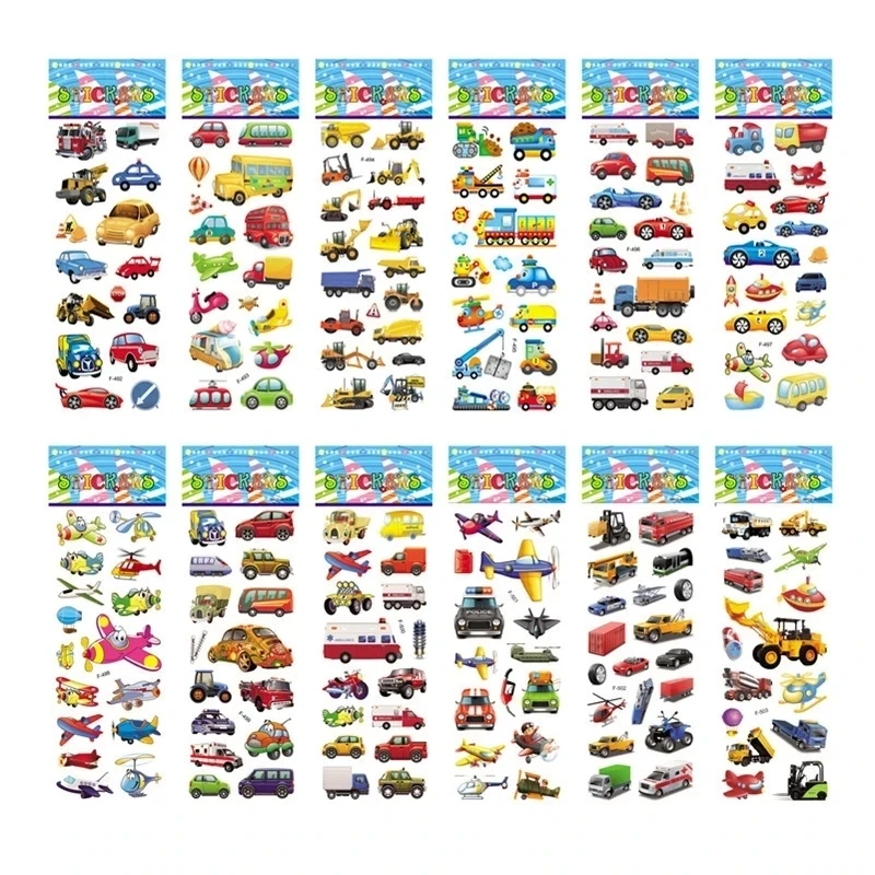10 Sheets 3D Stickers for Kids Cartoon Vehicle Stickers kindergarten Reward Stickers for Studernt Toy Gift for Children Boy Girl image 2