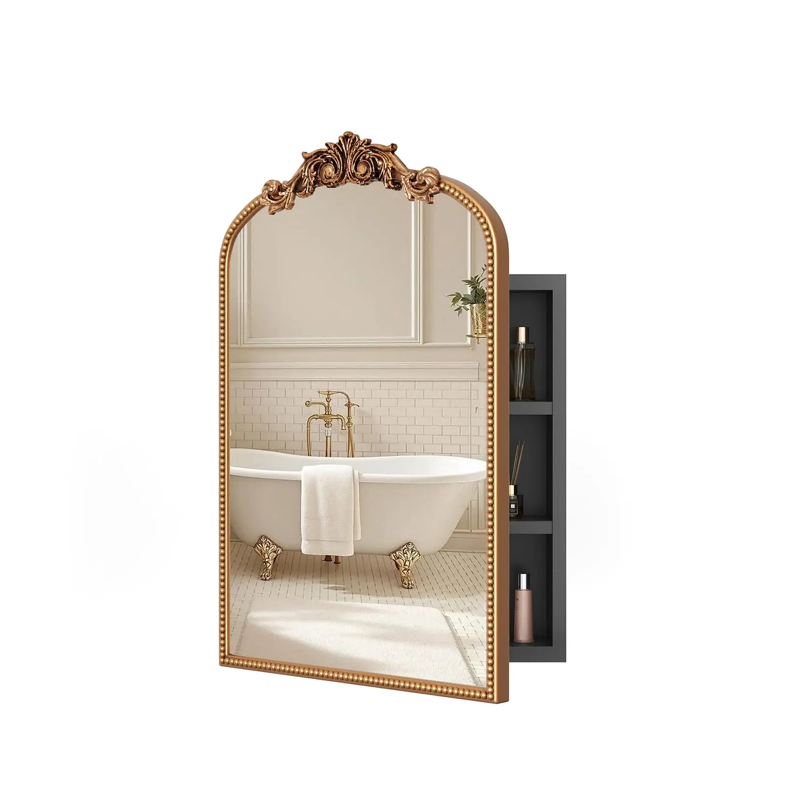 24x35 Vintage Bathroom Medicine Cabinet Mirror with Storage Gold