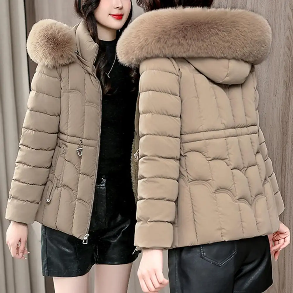 Winter New Fur Hood Detachable Collar Puffer Down Parka Loose Down Warmer Thicken Snow Jacket Pocket Zipper  Outerwear Female