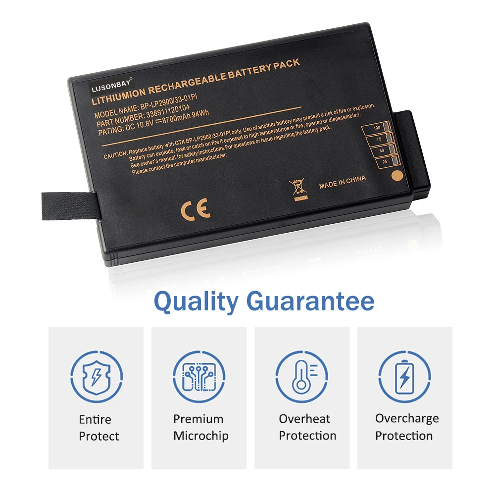 LUSONBAY LP2900/33-01PI Laptop Battery for Getac X500 V100 V1010 V200 M230 BP-338911120104 BP-LC2600/33-01S1 10.8V 8700mAh