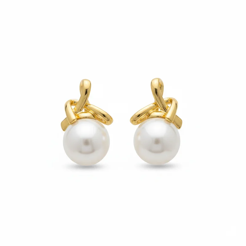 

MURMUR Elegant Bow Knot Pearl Drop Earrings Gold Tone Minimalist French Chic Jewelry