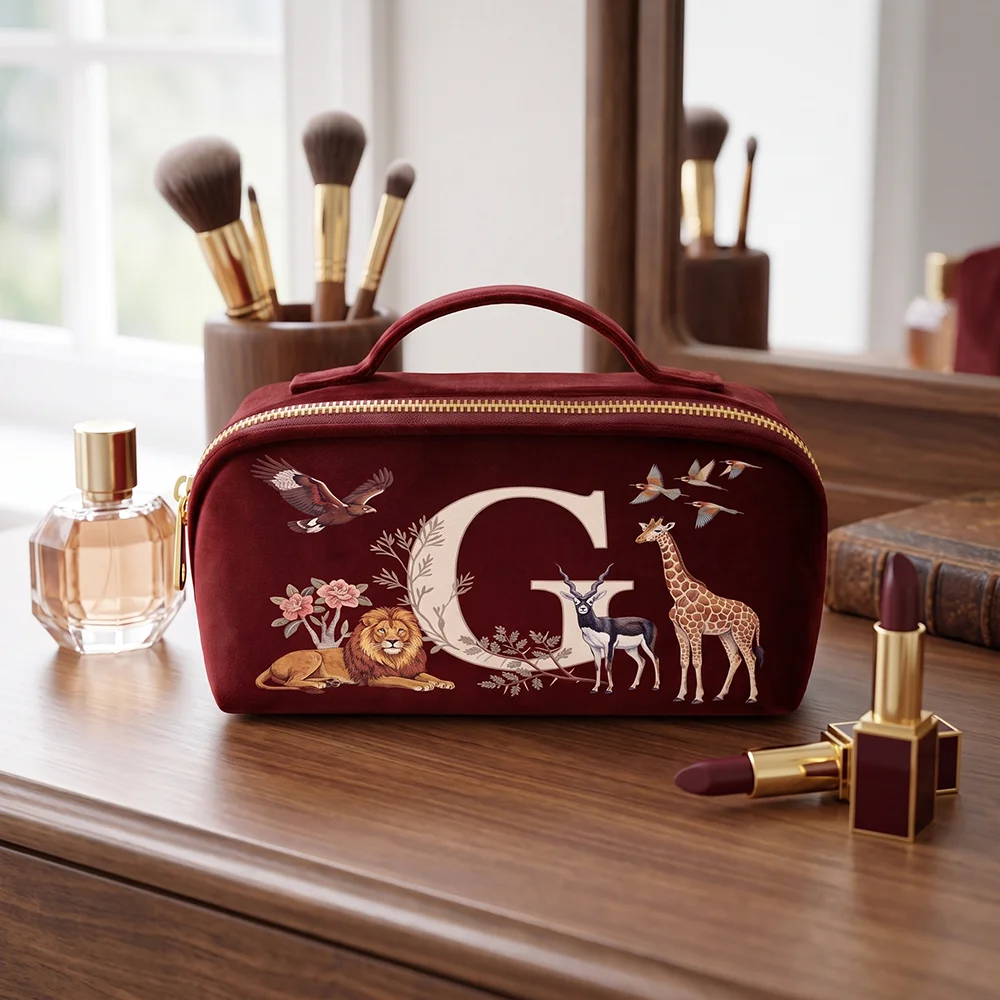 Luxury Travel Makeup Organizer Cosmetic Bag for Women with Handle Imitation Embroidery Design Storage Makeup Bag
