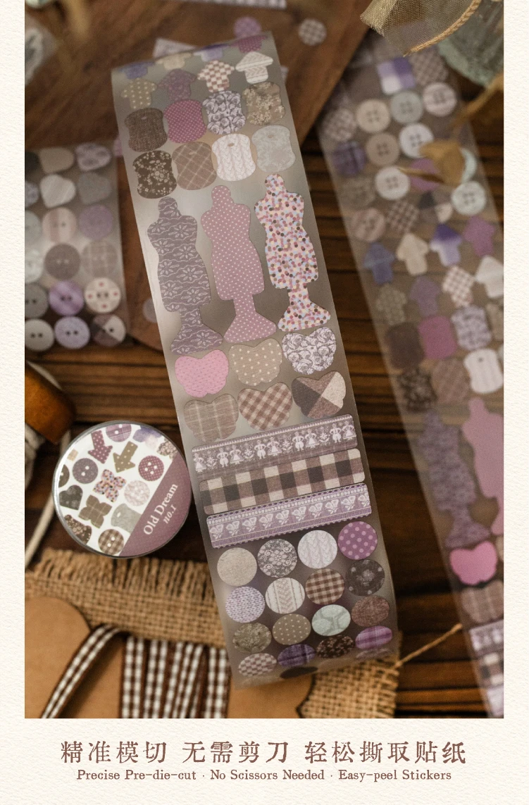 Journal GO 5cmx2m Old Dreams Gestanztes Klebeband Vintage Nähknopf- & Stoffaufkleber für Journaling, Scrapbooking & DIY-Bastelarbeiten – Detail 7