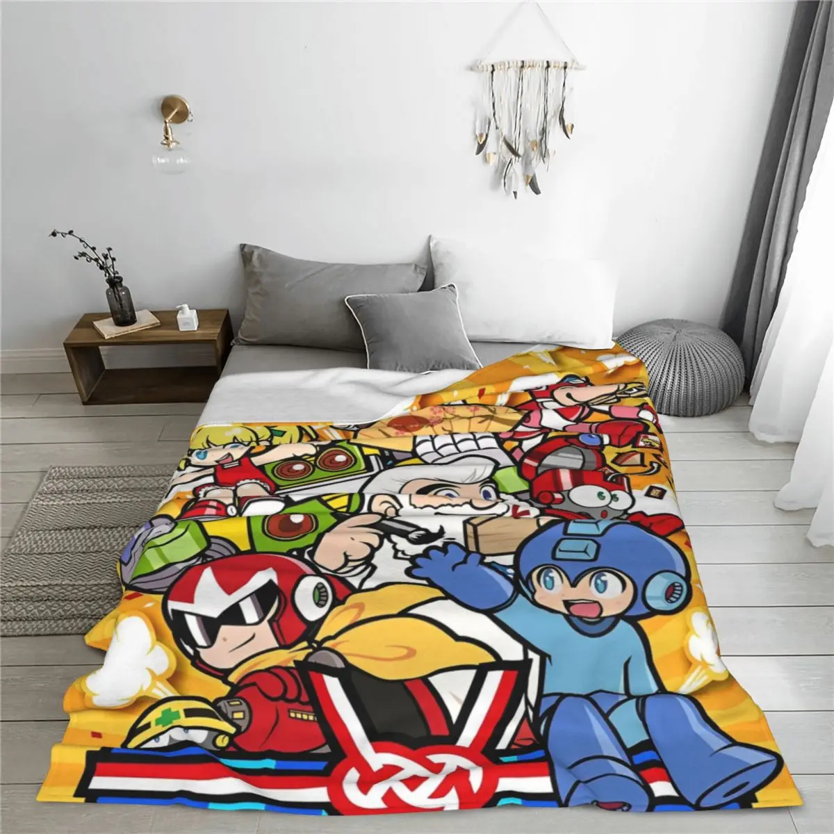 Mega Man Cartoon Rockman Game Fleece Throw Blanket Robot Masters Blankets Bedding Office Warm Bedspread Outdoor Multifunction