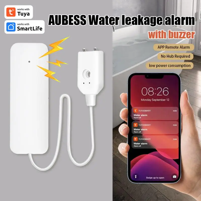 

WiFi Tuya Water Leakage Alarm Smart Home Security Alarm System APP Remote Monitoring Leak Detector Sensor Flood Overflow Alert