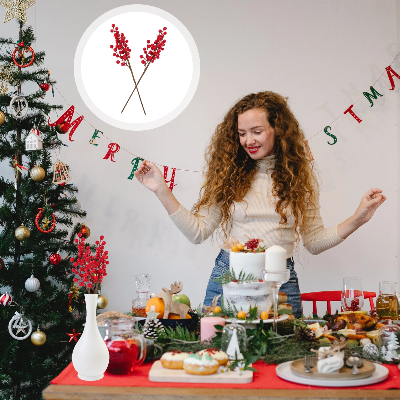 

2pcs Artificial Red Berry Branches Christmas Tree Decor Home Party Banquet Stems Simulation Berries Picks Diy Crafts Fake Flower