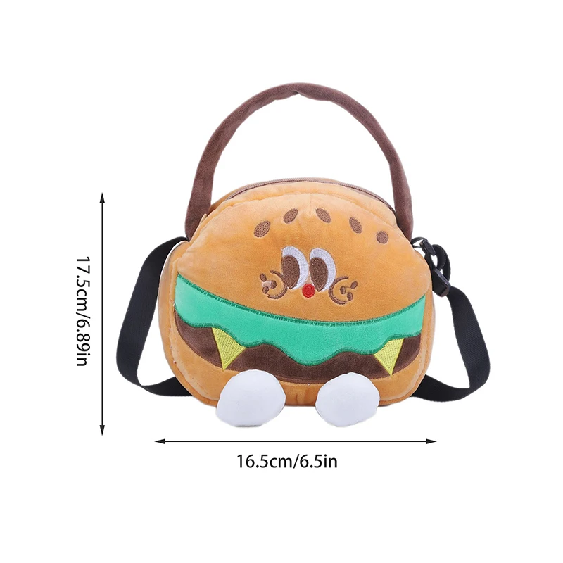 Lindo y colorido bolso de hombro de comida de peluche; Bolso cruzado de felpa con estampado de comida rápida y fresca para niños.