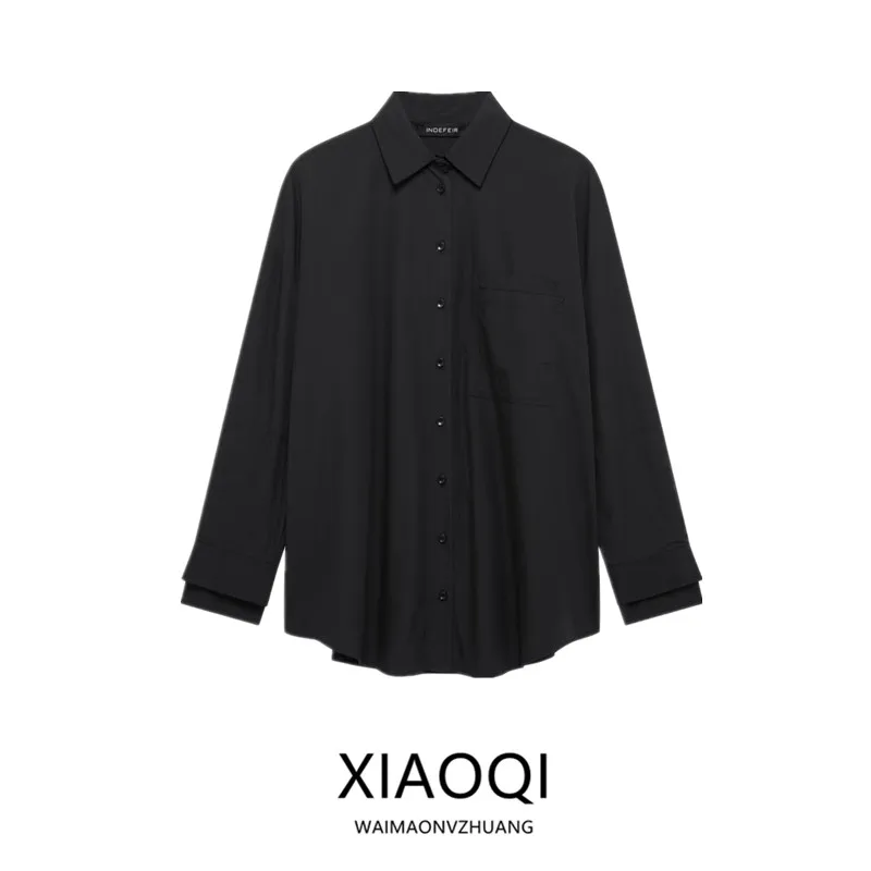 Printemps 2025 femmes coton Long Sve col rabattu soie ample irt Simple Sle Faionable polyvalent coupe confortable
